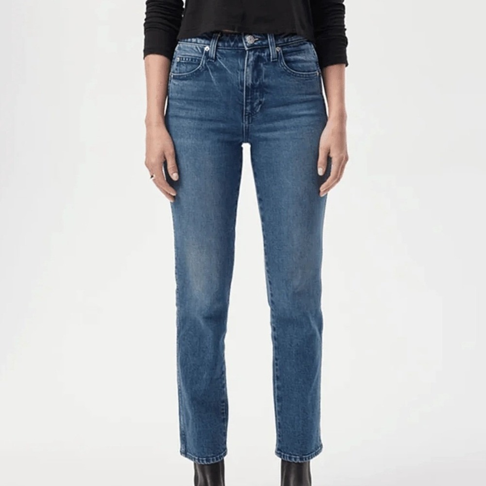 AMO‎ Chloe Crop Passionate High Rise Straight Leg Jeans Blue Size 27